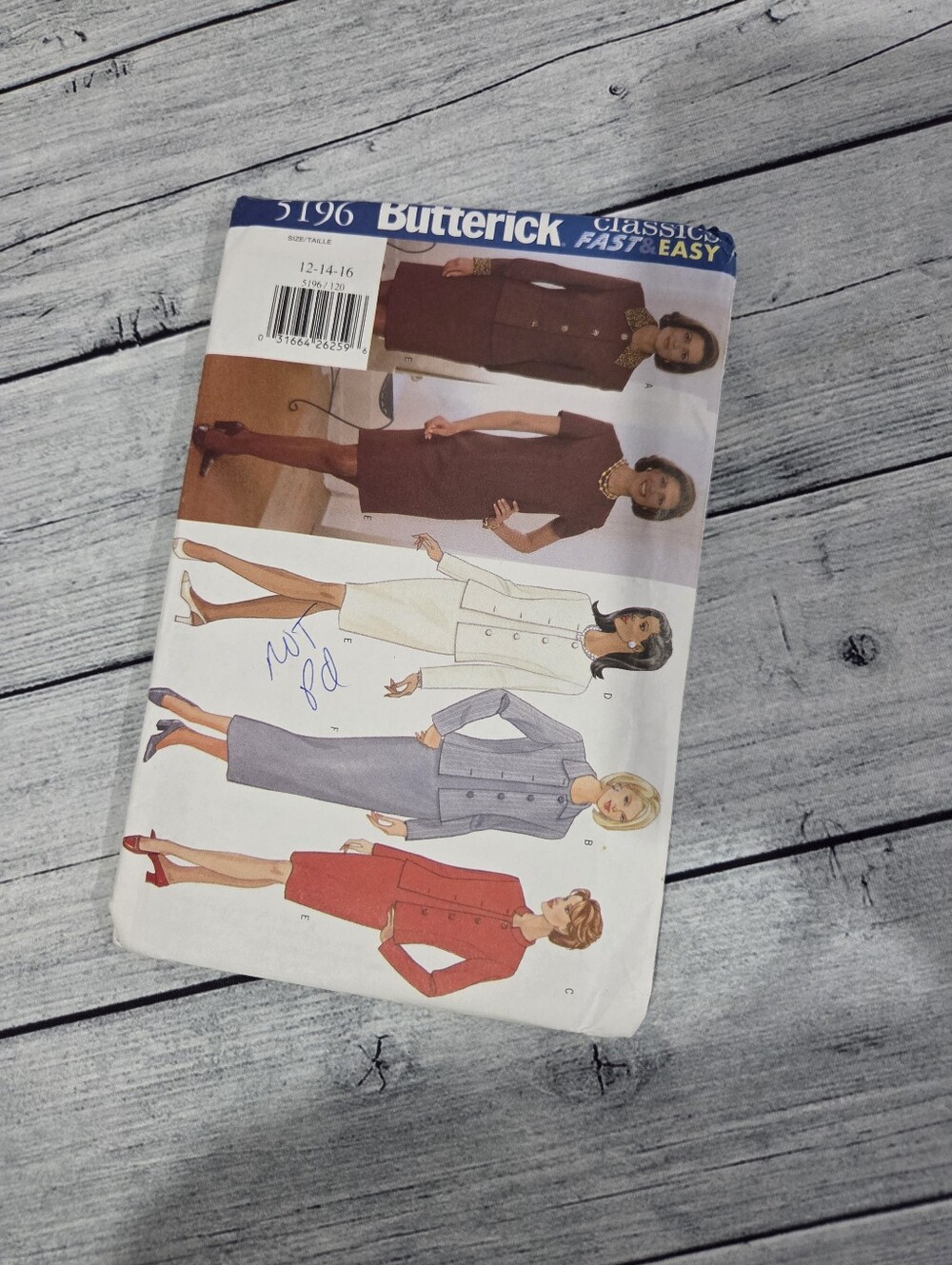 Butterick Sewing Pattern 5196 Size 12-14-16